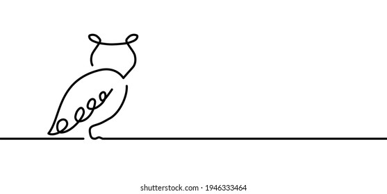 Owl Line Pattern. Vector Owls Sign. Animal Bird Symbol. Art Birds Cartoon, Outline Style. Hand Drawn Silhouette. Owl Represents Magic, Clairvoyanc, Weisdom, Books, Library. Bird Of Prey, Oehoe Logo