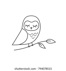 Owl linear minimalist decor. Abstract line art