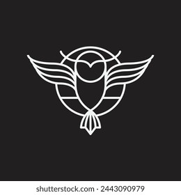 Owl Lineart Flat Logo Design