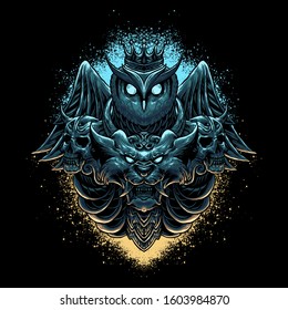 Owl & lion head vector illustration