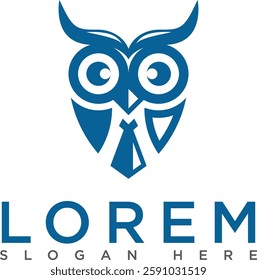 The owl logo is blue with a modern and minimalist design. A symbol of wisdom, intelligence and professionalism. Suitable for branding, business or visual identity