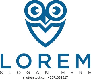 The owl logo is blue with a modern and minimalist design. A symbol of wisdom, intelligence and professionalism. Suitable for branding, business or visual identity