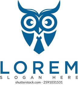 The owl logo is blue with a modern and minimalist design. A symbol of wisdom, intelligence and professionalism. Suitable for branding, business or visual identity