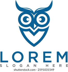 The owl logo is blue with a modern and minimalist design. A symbol of wisdom, intelligence and professionalism. Suitable for branding, business or visual identity