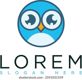 The owl logo is blue with a modern and minimalist design. A symbol of wisdom, intelligence and professionalism. Suitable for branding, business or visual identity