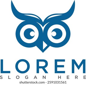 The owl logo is blue with a modern and minimalist design. A symbol of wisdom, intelligence and professionalism. Suitable for branding, business or visual identity