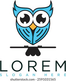 The owl logo is blue with a modern and minimalist design. A symbol of wisdom, intelligence and professionalism. Suitable for branding, business or visual identity