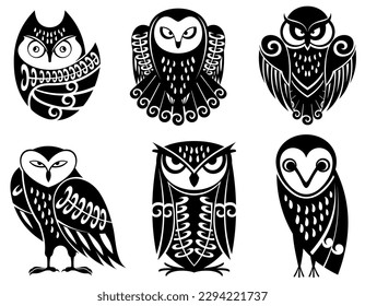 Owl  logo collection. Tribal Owl logo