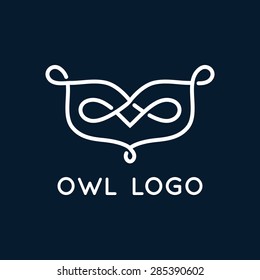 Owl logo with curls. Vector.