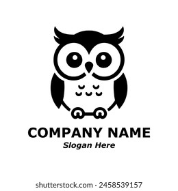 Owl logo. Cute owl cartoon. Owl pictorial logotype for company, business, logo, stamp, mascot, label. Symbol of smart, intelligent, science, education