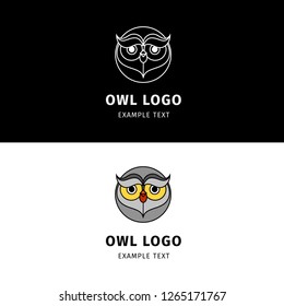 owl logo, cute night bird, owl logotype, children sign, owl family, cute logo, cartoon, flat sign