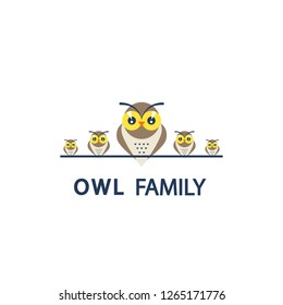 owl logo, cute night bird, owl logotype, children sign, owl family, cute logo, cartoon, flat sign