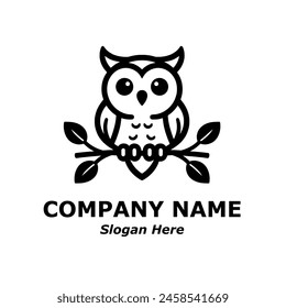 Owl logo. Cute owl pictorial logotype for company, business, logo, stamp, mascot, label. Elegant minimalist owl logo. Symbol of smart, intelligent, science, education