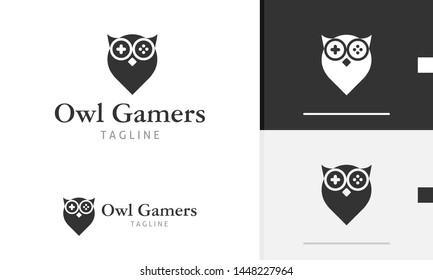 Owl logo design, gamepad icon, owl icon, owl gamer design, owl design concept