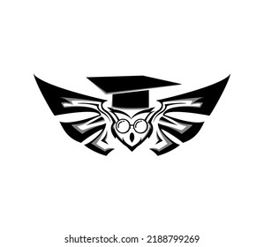 owl logo design with graduation cap and simple vector book
