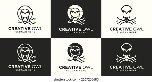 owl logo design set, owl logo vector icon, simple and creative owl logo design vector