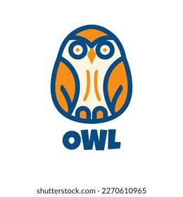 Owl logo design template. Vector illustration of a stylized owl. flat color