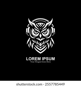 owl logo design wearing headphones with elegant shape