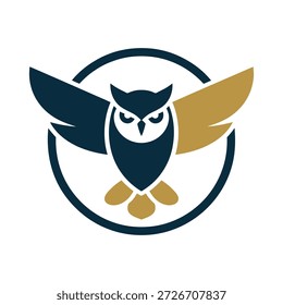 Owl logo design with wings spread in circular frame graphic symbol icon