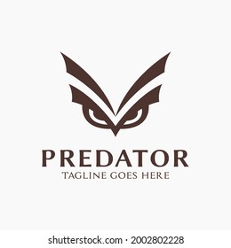 Owl Logo, Owl Face logo design that looks fierce like a Predator with a Simple and Minimalist concept