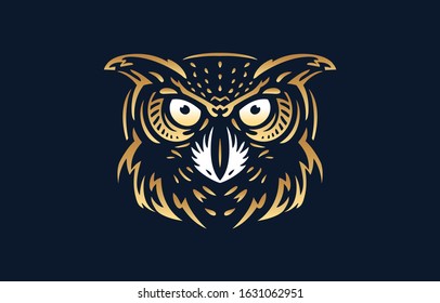 Owl logo gold on dark background