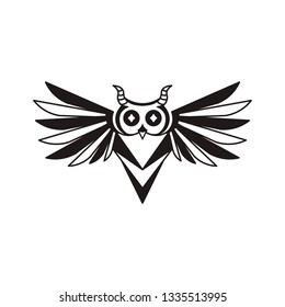 Owl logo with horns. White background.