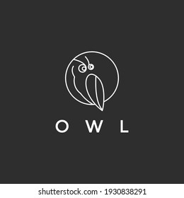Logo de búho y concepto de icono. Lineal sobre fondo negro