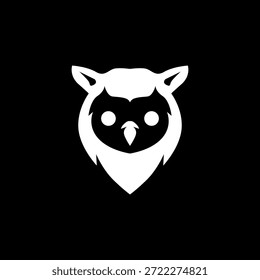 Icono del logotipo del búho aislado en fondo negro. Logotipo del búho blanco.	