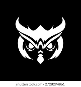 Icono del logotipo del búho aislado en fondo negro. Logotipo del búho blanco.