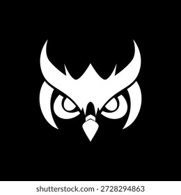 Icono del logotipo del búho aislado en fondo negro. Logotipo del búho blanco.