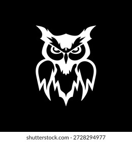 Icono del logotipo del búho aislado en fondo negro. Logotipo del búho blanco.