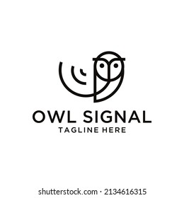 Owl logo and icon signal concept for internet online commerce and education Linear style. on a black and white background.	