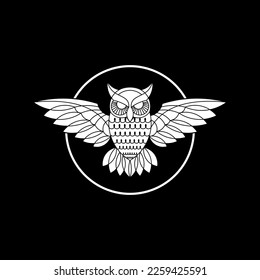 Owl logo icon vector illustration emblem design on black background