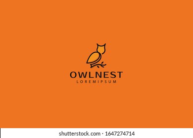 owl logo. illustration of an owl picture on a tree stalk. vector line icon template