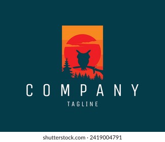 owl logo. isolated view of an owl on a tree with a big red moon is amazing. best for logos, badges, symbols, icons, design stickers, t-shirts. available in eps 10