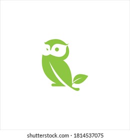 Owl logo with leaf icon vector.