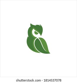 Owl logo with leaf icon vector.