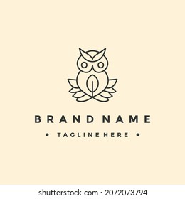 Owl logo with leaf icon vector, Owl logo template and unique leaf simple vector