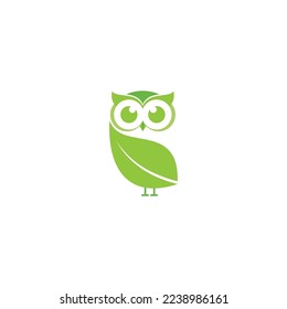 Owl logo with leaf icon vector.