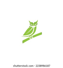 Owl logo with leaf icon vector.