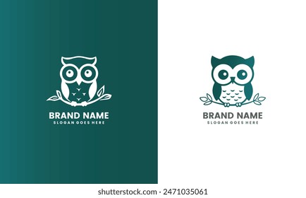 Owl logo with leaf icon vector EPS10