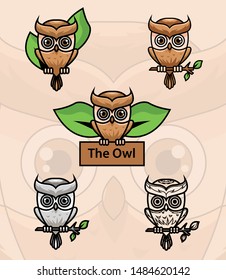 owl logo with leaves set for brand or company