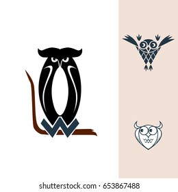Owl logo like letters on black and white background