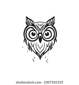 Owl Logo line art Template. Line art, thin line style logotype, simple cute owl icon , place for text 
