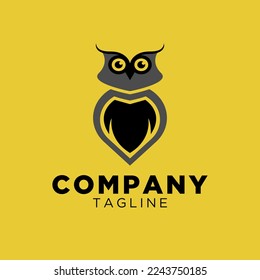 owl logo with a mix of black and gray on a yellow background. Vector logo