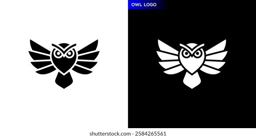 Owl logo. Pet, flying, night. Icon symbol design template EPS 10