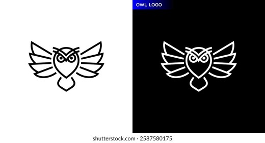 Owl logo. Pet, flying, night. Icon symbol design template EPS 10.	