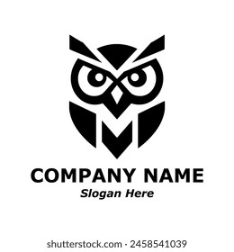 Owl logo. Owl pictorial logotype for company, business, logo, stamp, mascot, label. Elegant minimalist owl logo. Symbol of smart, intelligence, science, education