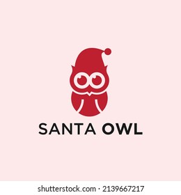 owl logo with santa hat vector silhouette illustration