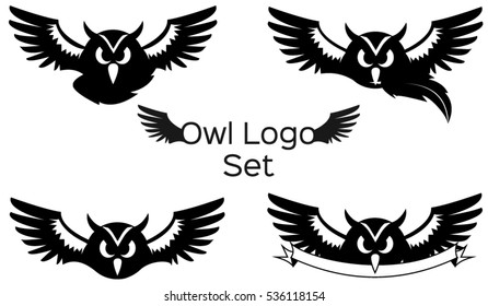 Owl logo set black